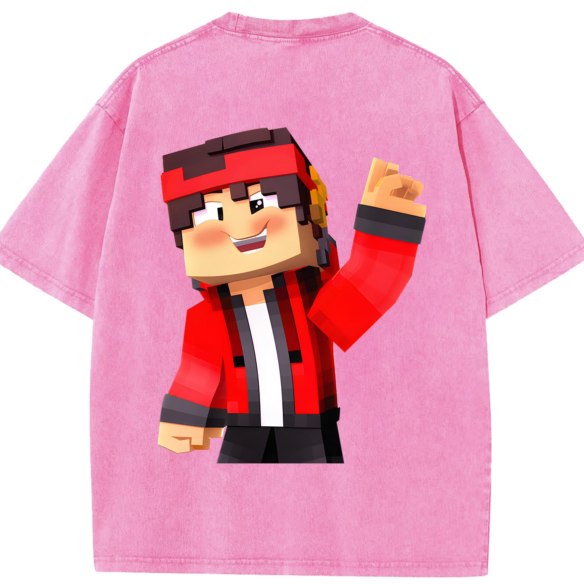 （画像用） マインクラフト ブロックの世界 Minecraft MC Block world 綿100% ヴィンテージ風 半袖Tシャツ（背面プリント）